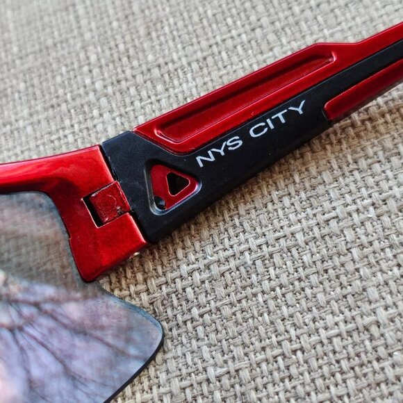 NYS City Men Sunglasses Red Wrap Frame Mirror Lenses Eye Wear Nautilus Avenue - Picture 7 of 11